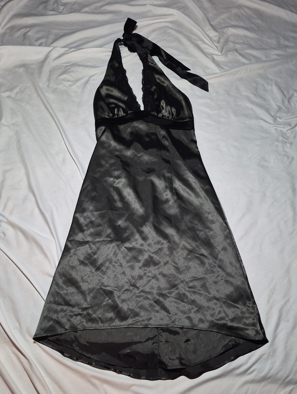 Y2K Dark Grey And Black Satin Halter Halter Dress From Suzy Shier Size Xs